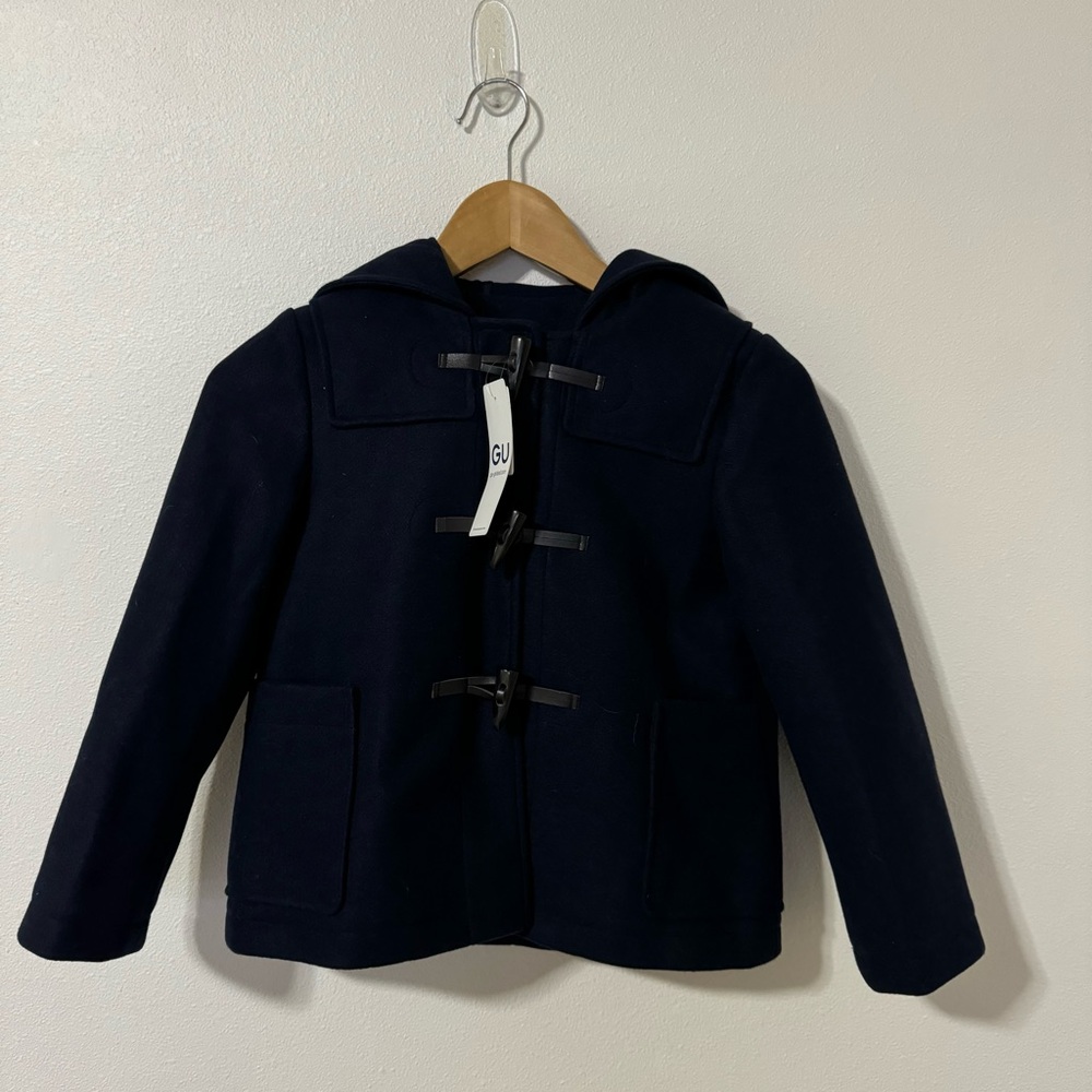 GU Japan Stretch Duffle Coat Navy Pea Coat Formal Toggle Closure NWT-130/8-9